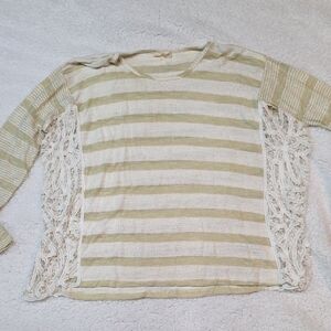 Mystree Striped Lace Accent Top